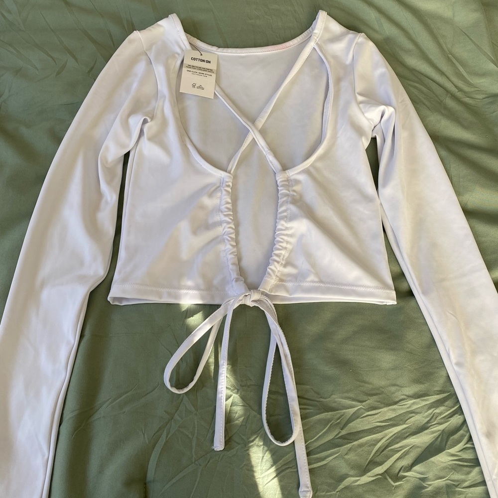 Cotton On white long sleeve with cute tied back